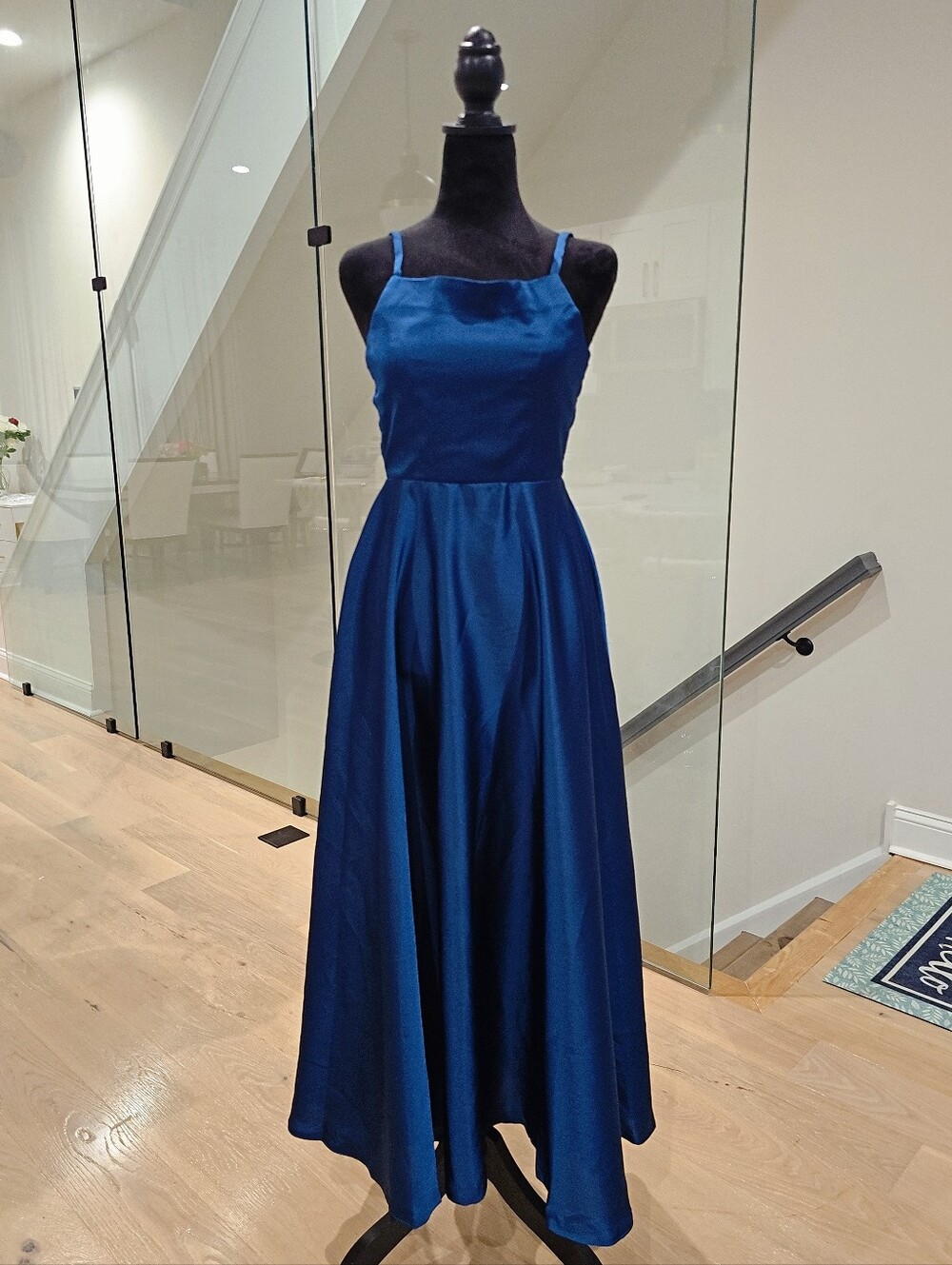 NWT Sleeveless Satin Evening Dress in Deep Blue Green